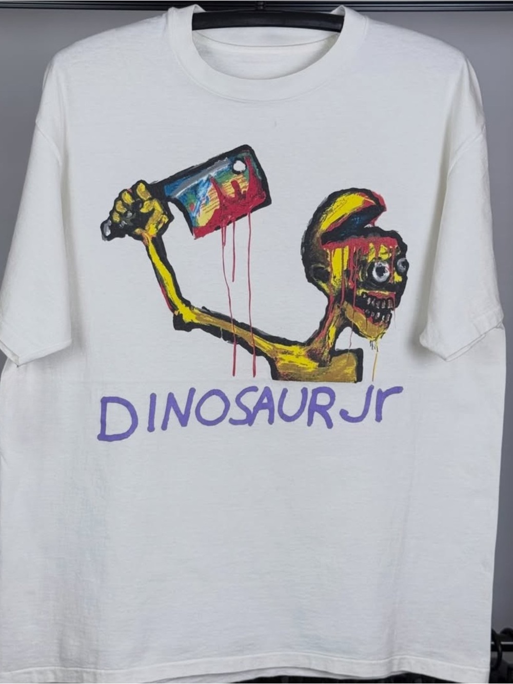 Gildan White Tee with Yellow, Red & Purple Dinosaur Jr. Graphic